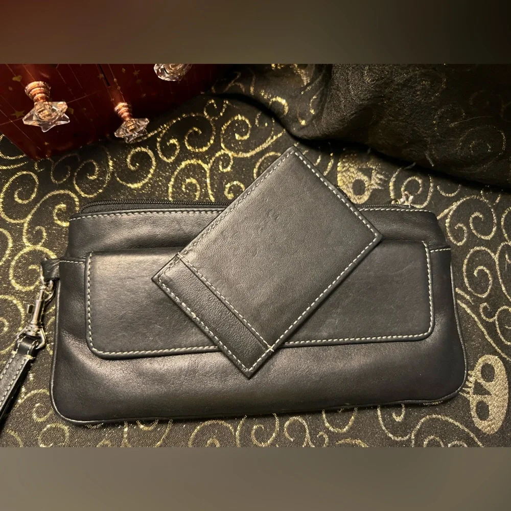 Tignanello Black Leather Clutch Wristlet